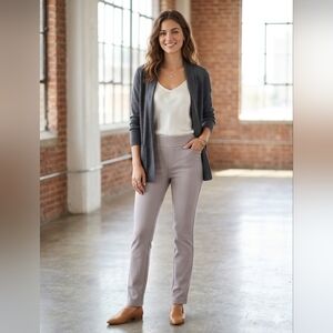 Fishers Finery Womens Tall Grey Pants Large Pullon Stretch Business Casual Comfy